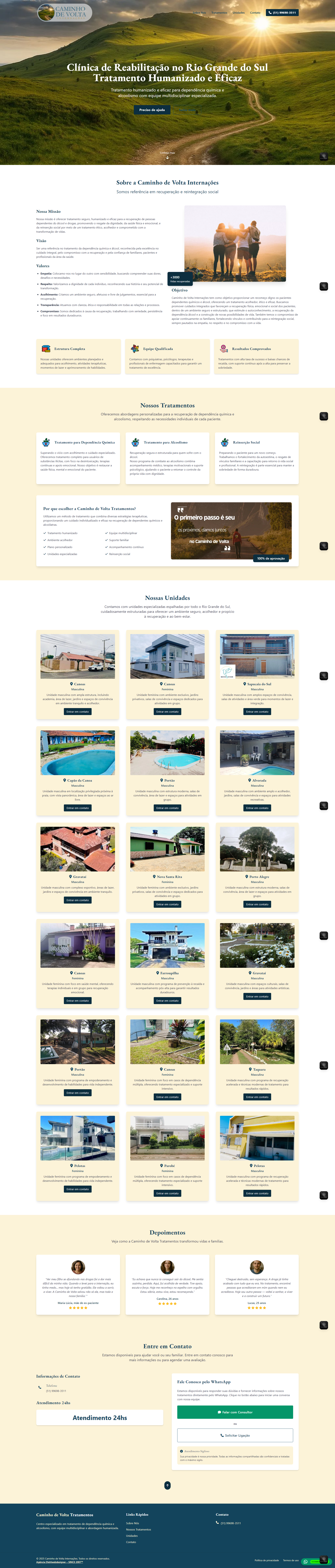 Site Caminho de Volta Internações - Projeto Agência Diehlwebdesigner - Site Responsivo
